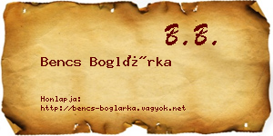 Bencs Boglárka névjegykártya